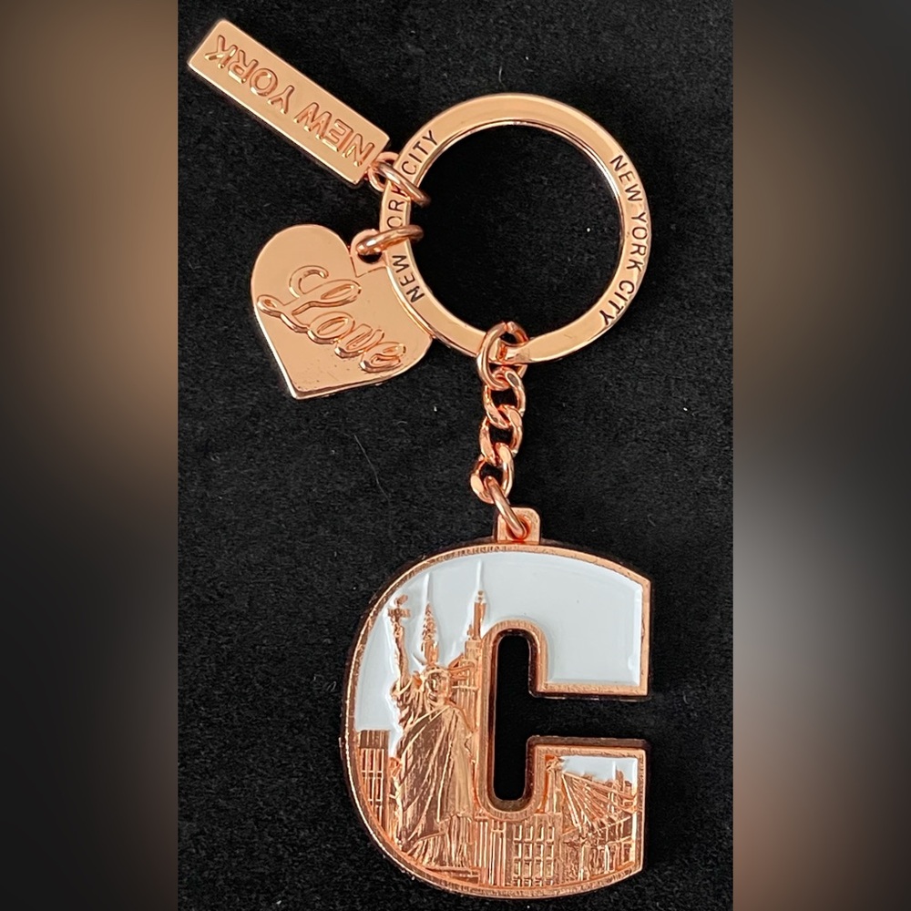 Rose Gold and White NYC Keychain with Heart Charm